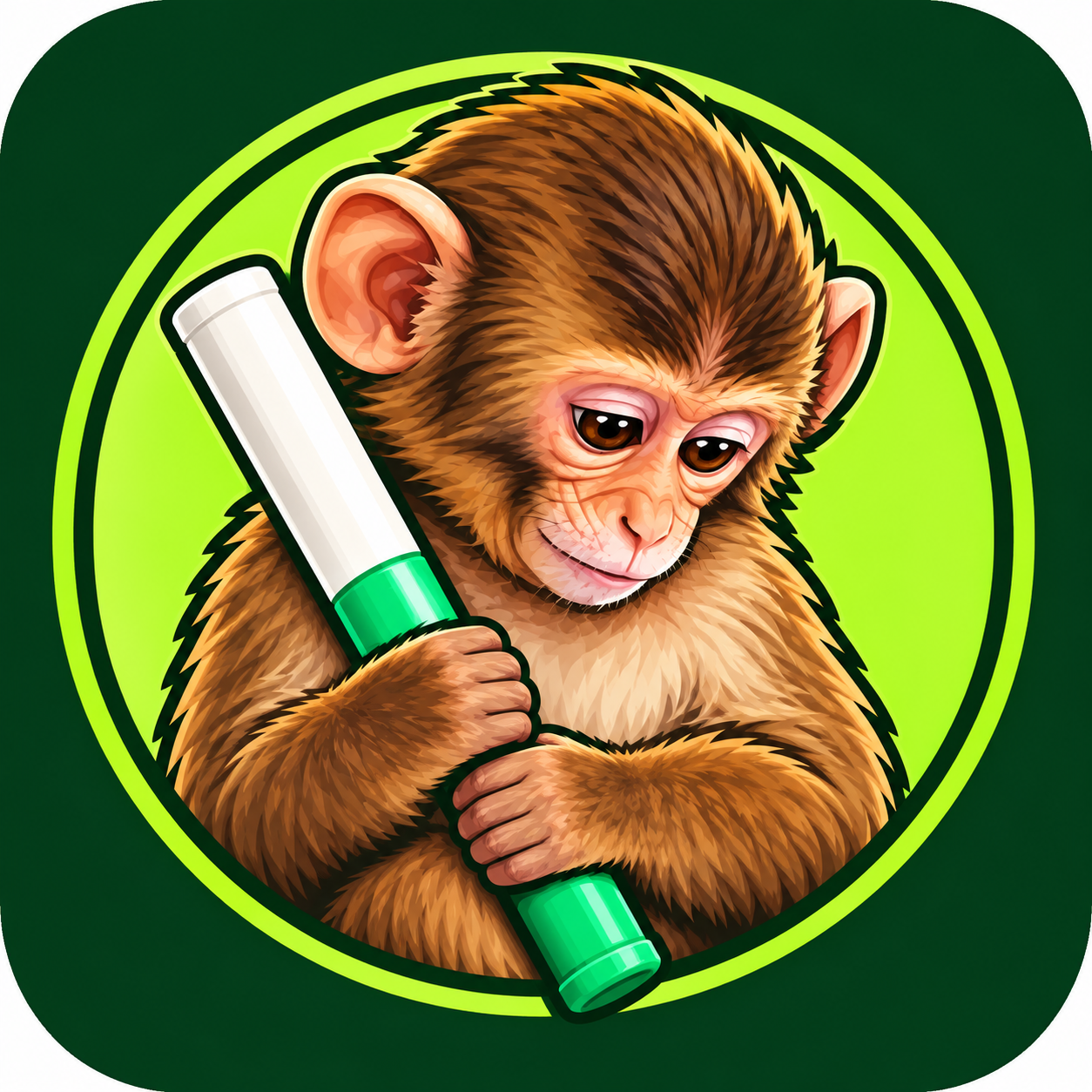 $FONETON logo: baby macaque holding a white and green tube